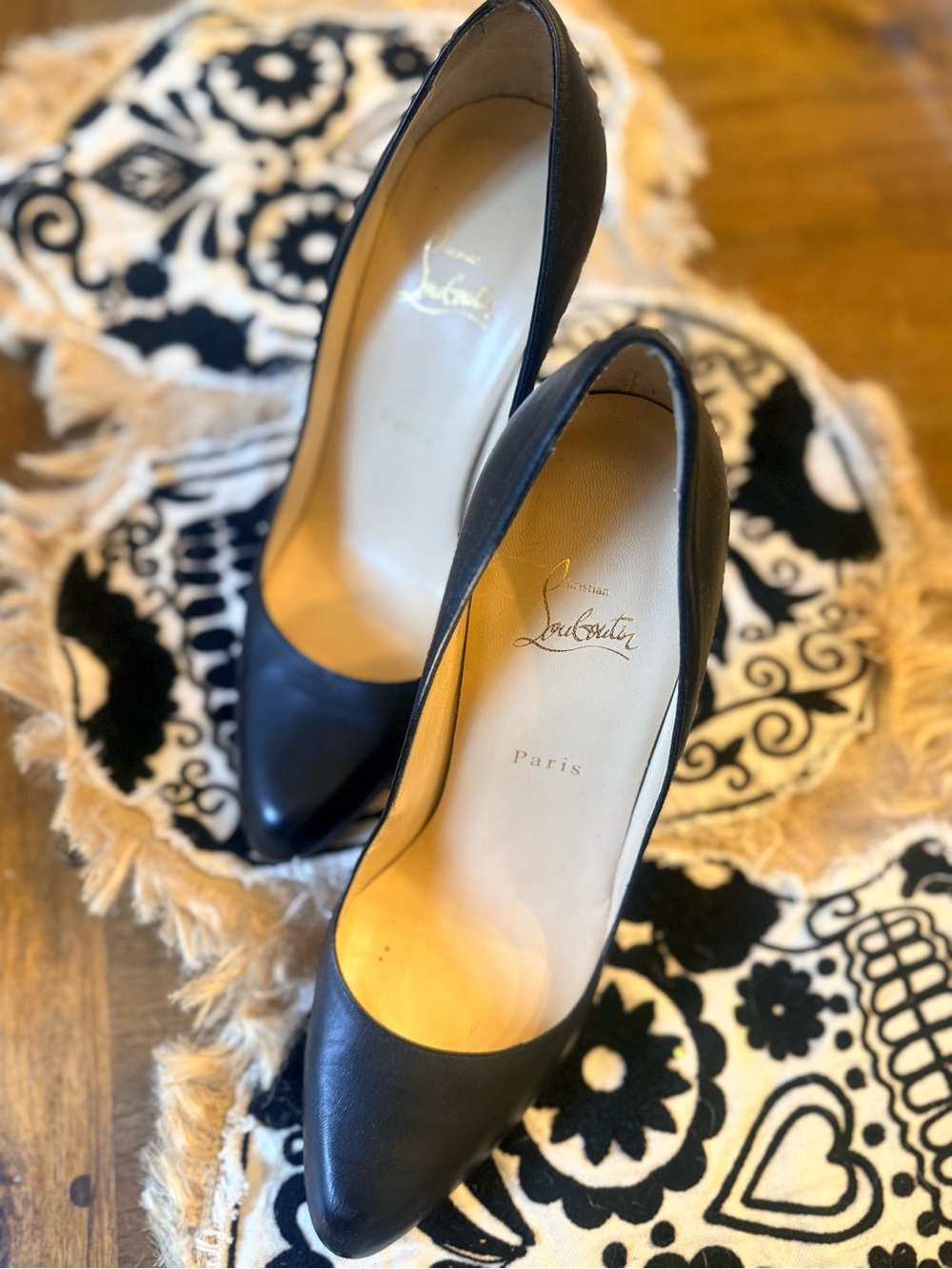 Christian Louboutin Black Pointed-Toe Leather Pumps